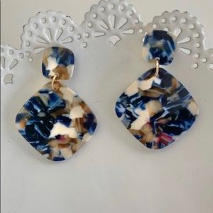 Demin and Cream Resin Statement Earrings